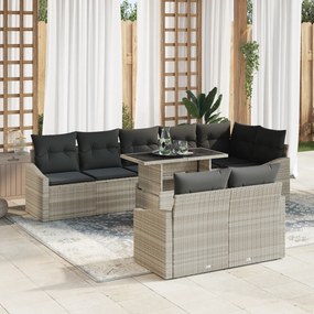 vidaXL Σετ καναπέ κήπου 9 τεμαχίων με μαξιλάρια ανοιχτό γκρι πολυ ρατάν