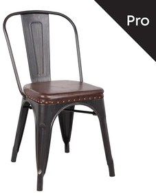 RELIX Καρέκλα-Pro, Μέταλλο Βαφή Antique Black, Pu Σκούρο Καφέ  45x51x82cm [-Μαύρο/Καφέ-] [-Μέταλλο/PVC - PU-] Ε5191Ρ,10