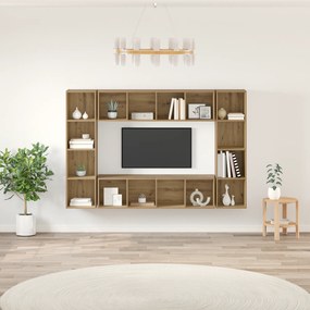 vidaXL Σετ επίπλου τηλεόρασης Επιτοίχιο 4 pcs Καφέ 37 x 37 x 142.5 εκ