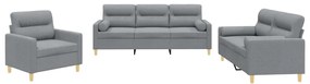 vidaXL Σετ Σαλονιού 3 Τεμαχίων Αν. Γκρι Ύφασμα με Μαξιλάρια