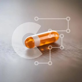 Intra Συλλεκτικό Ξύλινο Παζλ Plywood  4mm - Πορτοκαλί και λευκό χάπι κάψουλα σε ξύλινο τραπέζι Σε Ξύλινο Κουτί - Διαστάσεις Puzzle: 10x10 cm – 25 κομμάτια