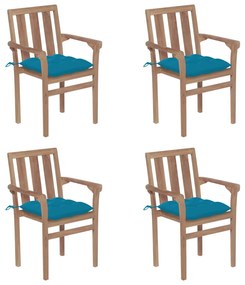 3073398 vidaXL Καρέκλες Κήπου Στοιβαζόμενες 4 τεμ. Μασίφ Ξύλο Teak &amp; Μαξιλάρια Μπλε, 1 Τεμάχιο