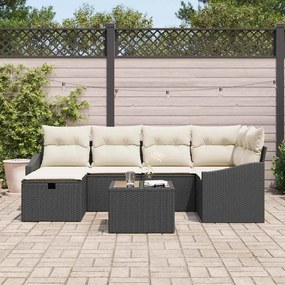 vidaXL Ensemble de Canapé de Jardin 7 τμχ. Μαύρο και Κρέμα