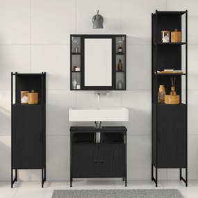 vidaXL Σετ Επίπλων Μπάνιου με ράφι 4 pcs Μαύρη Οξυά Επεξεργασμένο ξύλο