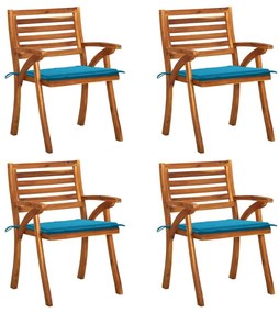 Καρέκλες Κήπου 4 τεμ. από Μασίφ Ξύλο Ακακίας με Μαξιλάρια - Μπλε