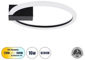 Πλαφονιέρα Οροφής LED CCT 16W Φ28cm Αλουμίνιο CINDERELLA Globostar-60976-Μαύρο 60976