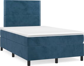 vidaXL Κρεβάτι Boxspring με Στρώμα &amp; LED Σκ. Μπλε 120x190εκ. Βελούδινο