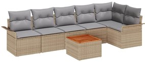 vidaXL Σετ Καναπέ Κήπου 7 pcs Μπεζ Πολυ ράταν