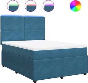 vidaXL Κρεβάτι Boxspring με Στρώμα Μπλε 140x190 εκ. Βελούδινο