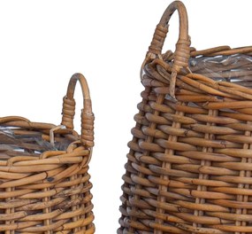 vidaXL Καλάθι Φυτών με αποθήκευση 2 pcs Καφέ Ράτταν Λατσάκ