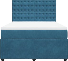 vidaXL Κρεβάτι Boxspring με Στρώμα Μπλε 140x190 εκ. Βελούδινο