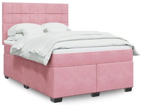 vidaXL Κρεβάτι Boxspring με Στρώμα Ροζ 140x190 εκ. Βελούδινο