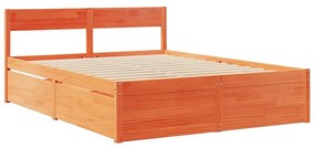 vidaXL Κρεβάτι με Συρτάρια+Στρώμα Καφέ 140x200 εκ. Μασίφ Ξύλο Πεύκου