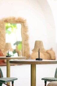 Stewehome Φωτιστικό επιτραπέζιο από ψάθα και ραφία με φούντες μαύρο