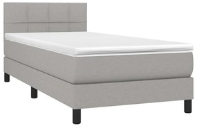 vidaXL Κρεβάτι Boxspring με Στρώμα &amp; LED Αν.Γκρι 90x200 εκ. Υφασμάτινο
