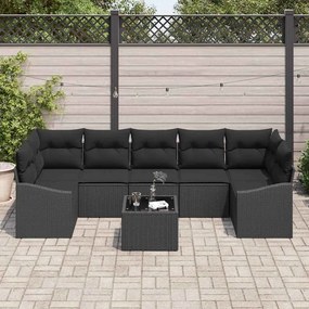 vidaXL Σετ Καναπέ με μαξιλάρι 8 pcs Μαύρο συνθετικό ρατάν