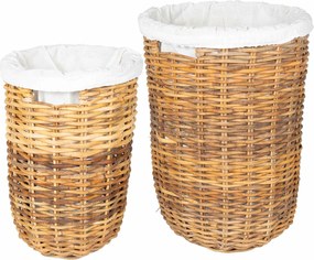 vidaXL Καλάθι Ρούχων με Καπάκι 2 pcs Φυσικό Καφέ Ρατάν Κούμπου