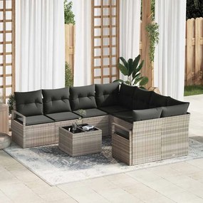 vidaXL Σετ Καναπέ Κήπου 9 pcs Ανοιχτό γκρι, Μαύρο 55 x 55 x 37 εκ
