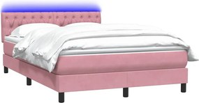 vidaXL Κρεβάτι Boxspring με Στρώμα &amp; LED Ροζ 160x210 εκ. Βελούδινο