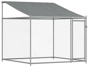 vidaXL Κλουβί Σκύλου με Οροφή και Πόρτες Γκρι 8x2x2 μ. Γαλβ. Χάλυβας