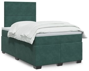 vidaXL Κρεβάτι Boxspring με Στρώμα Σκούρο Πράσινο 120x200εκ. Βελούδινο