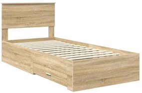 vidaXL Σκελετός Κρεβατιού Σονομά Δρύινο και Ασημί 75 x 190 cm