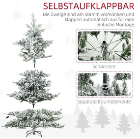 HOMCOM Χριστουγεννιάτικο Δέντρο, Τεχνητή Ελάτη, 1,80m ύψος, Πλούσιο σχήμα, Ρεαλιστική εμφάνιση, Χιονισμένα κλαδιά, Κουκουνάρια