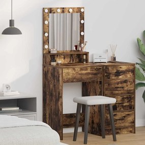 vidaXL Καθρέφτης Επιτραπέζιος με LED Φώτα σε Καπνιστό Δρυ 50x41x135 εκ
