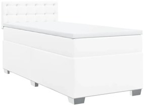 vidaXL Κρεβάτι Boxspring με Στρώμα Λευκό 90x200εκ. από Συνθετικό Δέρμα