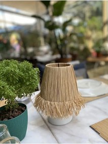 Ασύρματο επιτραπέζιο φωτιστικό από ψάθα και ραφία με λευκή φούντα Πολύχρωμο