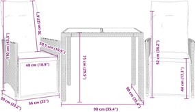vidaXL Σετ Επίπλων Bistro 3 τεμ. Μαύρο Συνθετ. Ρατάν με Μαξιλάρια