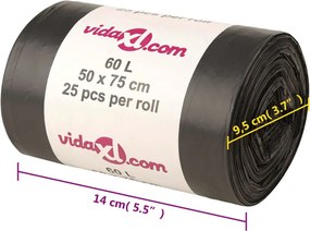 vidaXL Σακούλες Απορριμμάτων 250 Τεμ. Μαύρες 60 Λ.