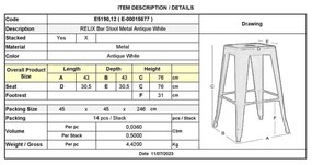 Σκαμπώ RELIX Wood  BAR Μεταλ.Antique White 43x43 H.76cm