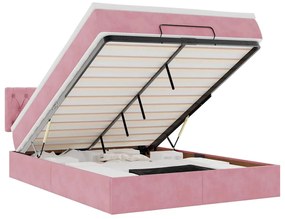 vidaXL Οθωμανικό κρεβάτι με στρώμα ροζ 140x200cm Βελούδο