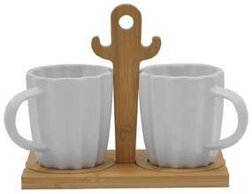 Κούπα Cactus (Σετ 3Τμχ) 029999 Με Βάση 360ml 20x12x17cm White-Natural Πορσελάνη,Bamboo