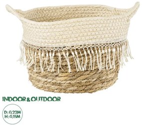 Artificial Garden MYKONOS 20279 Διακοσμητικό Πλεκτό Καλάθι-Κασπώ Γλάστρα-Flower Pot Μπεζ με Μακραμέ Φ22cm x Υ15cm Globostar-2027 20279