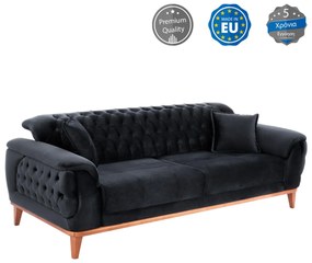 BENNINGTON 3-seater sofa-bed, black velvet, 240x95x80