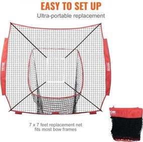 VEVOR 7x7 ft Baseball Softball Practice Net, Portable Baseball Training Net for Hitting Batting Catching Pitching, Backstop Baseball Equipment Training Aids with Strike Zone(Net Only, Without Support Frame)