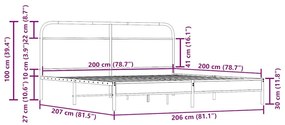 Σκελετός Κρεβ. Χωρίς Στρώμα Καπνιστή Δρυς 200x200 εκ. Μεταλλικό - Καφέ