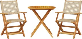 vidaXL Σετ Επίπλων Bistro 3 τεμ. Μπεζ Ρατάν/Μασίφ Ξύλο