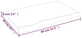 Ράφι Τοίχου Ανοιχτό Καφέ 80x50x(2-6)εκ. Επεξ. Μασίφ Ξύλο Δρυός - Καφέ