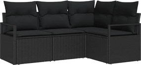 vidaXL Σετ Καναπέ 4 τμχ. Μαύρο συνθετικό ρατάν