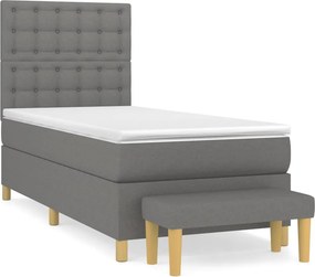 vidaXL Κρεβάτι Boxspring με Στρώμα Σκούρο Γκρι 100x200 εκ. Υφασμάτινο