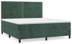 vidaXL Κρεβάτι Boxspring με Στρώμα Σκούρο Πράσινο 180x200εκ. Βελούδινο