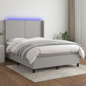 Κρεβάτι Boxspring με Στρώμα & LED Αν.Γκρι 140x190εκ. Υφασμάτινο