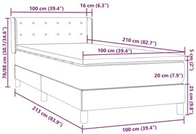 Box Spring Κρεβάτι με στρώμα Μαύρο 100x210 cm Βελούδινο - Μαύρο