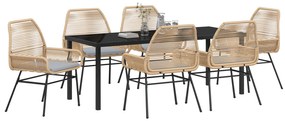 vidaXL Σετ Εξωτερικής Τραπεζαρίας 7 Τεμαχίων με Μαξιλάρια Καφέ Πολυ Ρατάν