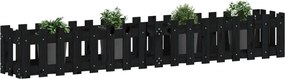 vidaXL Ζαρντινιέρα με Σχέδιο Φράχτη Μαύρη 200x30x30 εκ. Μασίφ Πεύκο