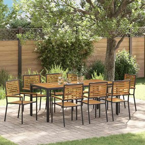 vidaXL Σέτ φαγητού για κήπο 9 pcs Μαύρο 190 x 90 x 75 cm