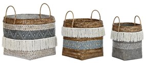 Σετ Καλαθιών DKD Home Decor Λευκό Γκρι Φυσικό Bamboo